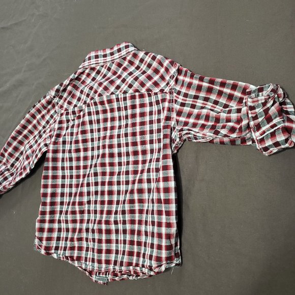 Calvin Klein Jeans Button Up Plaid Flannel Dress Shirt Adjustable Sleeve 24M - Picture 2 of 8